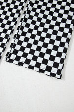 Beige Checkered Print Long Sleeve Top and Pants Lounge Set