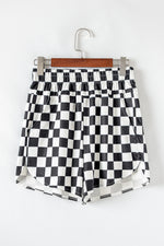 Black Checkered Print High Waist Casual Shorts