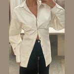 Fashion Retro Casual Women'S Denim Shirt Spring New Solid Loose Lace up Blouses Women Turndown Collar Single Breasted Shirts
