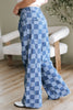 Dusk Blue Checkered Denim Wide Leg Jeans