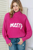 Red Merry Letter Embroidered High Neck Sweater