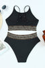 Rose Leopard Mesh Trim 2pcs Bikini Swimsuit
