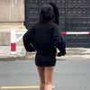 Faux Fur Collar Hooded Zip up Hoodies Gothic Grunge Pockets Autumn Black Jackets Female Y2K Streetwear Egirl Cardigans