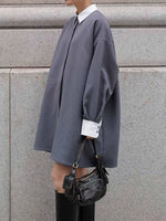 Fashion Women'S Shirt Lapel Loose Fit Single Braested Long Sleeve Contrast Color Blouse Female Tide Autumn 2025 New 7AB4804