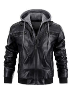 Men'S Leather Jacket Motorcycle Slim Fit Hooded PU Coat Top Autumn Winter Casual Windproof Men'S Clothing Detachable Hat S-XXXL