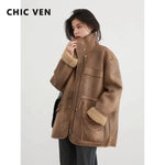 Women'S Jackets Thick Warm Solid Suede Reversible Jacket Motorcycle Outer Coat Loose Female Overcoat Winter Autumn 2023