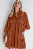 Corduroy Quarter Snap Three-Quarter Sleeve Dress
