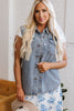 Beau Blue Denim Flap Pocket Curved Hem Shirt Vest