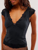 Lace Detail V-Neck Cap Sleeve Top