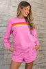 Bonbon Striped Accent Pullover and Shorts Two Piece Casual Set