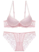 1 Set Elegant Lace Embroidery & Breathable Fabric Lingerie Set: Push-Up Bra, Drop Waist Sheer Panty - Ultimate Valentine'S Day