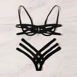 Bondage Harness Lingerie Set Womens Elastic Hollow Out Bra Sets Black Cupless Cage Bra Thong Sexy Intimates Exotic Underwear