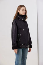 Fashion Winter Warm Faux Fur Jacket Women Long Sleeve Moto Biker Zipper Jackets Coat Female Autumn Casual Lapel Coat