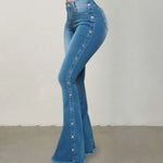 Stylish Flare Jeans Control Tummy Skin-Touch Skinny Flare Jeans Women Wide Leg Flare Denim Trousers