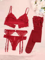 Lace Bra Sets for Women Non-Padded Bra Panty Garter Stockings Summer Underwear Lingerie Sexy