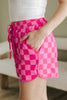 Black Checkered Drawstring Elastic Waist Casual Shorts