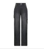 New Street High Waist Straight Leg Casual Jeans with Irregular Pockets Work Clothes Floor Towers Dad'S Pants