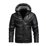 Fashion Men'S Hooded Jacket Autumn Winter Faux Leather Jacket Men Military Style Outwear Motocycle New Brand Zipper Pockets Coat