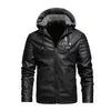 Fashion Men'S Hooded Jacket Autumn Winter Faux Leather Jacket Men Military Style Outwear Motocycle New Brand Zipper Pockets Coat