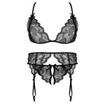 Lace Women Lingerie Set 4 Pcs Sling Open Bra Sexy Wiht Garter Panties Push up Bra Set Erotic Transparent Underwear Net Stockings