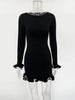 Fashion Women'S Knit Mini Dress Ruffled Autumn High Waist Elegant Slim Party Dress Patchwork Knitwear Sweater Female Dress