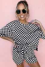 Brown Checkered Top and Short Casual 2pcs Set