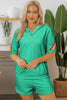 Sea Green Rainbow Colorblock Collared Short Sleeve Top 2 Piece Shorts Set