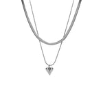 Double Layered Love Heart Pendant Necklace for Women Simple Neck Chain Jewelry