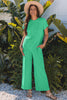 Wild Wind Solid Corded Knit Short Sleeve T Shirt and Wide Leg Pants Set
