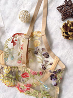 Floral Embroidery Lingerie Set Women Sheer 2-Piece Boho Bra + Panty Underwear Set Intimates