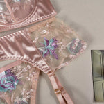 Sensual Women Lingerie Fancy Floral Sheen Silk Underwear Transparent Garter Exotic Sets Fairy Luxury Intimate Goods