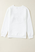 White XOXO Glitter Chenille Cable Knit Pullover Sweatshirt
