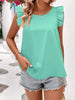 Crisscross Back Ruffled Round Neck Cap Sleeve Blouse