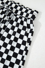 Beige Checkered Print Long Sleeve Top and Pants Lounge Set