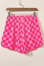 Black Checkered Drawstring Elastic Waist Casual Shorts
