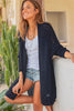 Openwork Side Slit Open Front Long Sleeve Cardigan
