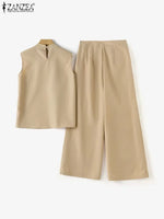 Elegant Women'S Sets  2024 Woman 2-Piece Trouser Suits Fashion 2Pcs Outfits Tank Top and Wide Leg Pant Suits Oversize