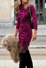 Ruched Mock Neck Long Sleeve Dress