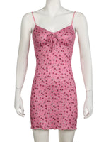 Sweet Floral Bandage A-Line Dress Sexy Slim V-Neck Sleeveless Mini Dresses for Women 2024 Summer Fashion Streetwear