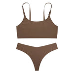 Bra Underwear Set for Women Wireless Spaghetti-Strap Vest Big Chest Small Push up Breathable Sexy Seamless Bra Set