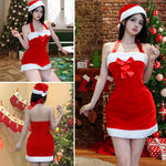 Sexy Naughty Cosplay Christmas Party Costume Strapless Velvet Satin Xmas Babydoll Short Dress Woman Santa Cute Role Play Outfit
