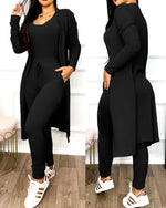 Autumn Women'S New Drawstring Pocket Design Jumpsuit & Coat Set Temperament Commuting Women Fashion Suit Sets Two Piece Outfits