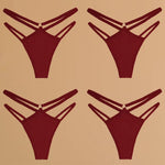 4Pcs Cotton Double Thin Belts Underwear for Women Sexy Low Waist Striped Thongs Ladies Soild Panties Breathable Lingerie