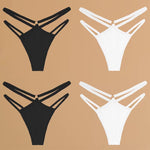 4Pcs Cotton Double Thin Belts Underwear for Women Sexy Low Waist Striped Thongs Ladies Soild Panties Breathable Lingerie