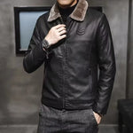 Vintage Brown Leather Jacket Men'S Winter Faux Fur Collar Windproof Warm Coat Male Luxury Clothing Brand Chaqueta Cuero Hombre