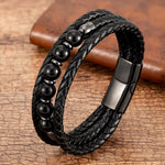 2021 Trendy Multilayer Leather Bracelets Men Jewelry 9 Style round Stone 8Mm Beaded Bracelets for Male Women Valentine Day Gifts