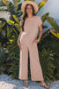 Wild Wind Solid Corded Knit Short Sleeve T Shirt and Wide Leg Pants Set