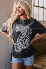 Medium Grey Vintage Cheetah Printed Mineral Wash Graphic Tee