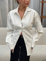 Fashion Retro Casual Women'S Denim Shirt Spring New Solid Loose Lace up Blouses Women Turndown Collar Single Breasted Shirts