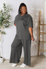 Double Take Full Size Round Neck Slit Top and Pants Set